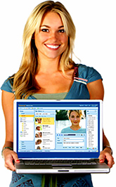 A woman and her laptop.
