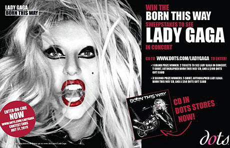 lady gaga 2011 tour merch. Dots will be selling the Lady