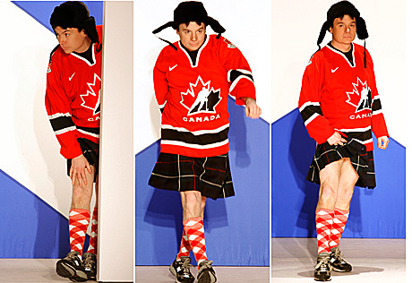 Oh behave! Mike Myers works that kilt on the runway.
