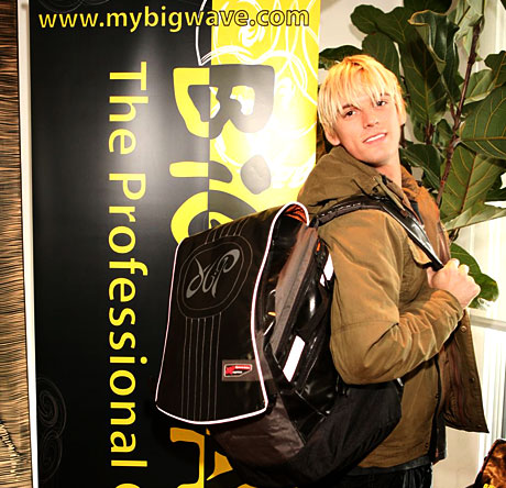 Aaron Carter receiving his BIG WAVE pack for surfing.