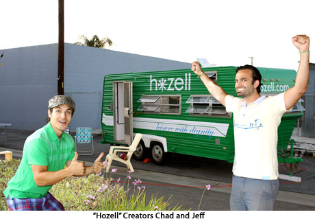 Hozell Creators Chad Champion and Jeff Jackel pose with their green "showroom on wheels"