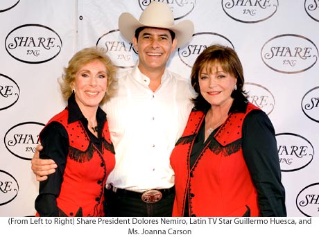 Share President Dolores Nemiro, Latin TV Star Guillermo Huesca, Ms. Joanna Carson