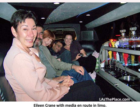 Eileen Crane with media guests in limo.