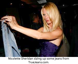 Nicolette Sheridan checking out the sizing with Truejeans.com