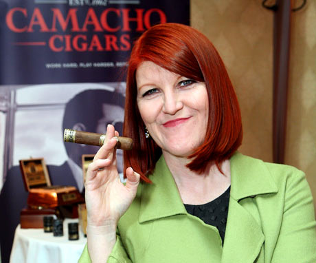 Kate Flannery of "The Office" looking elegant with her Camacho cigar.