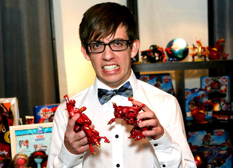 Kevin McHale getting into it with his Bakugan toys.