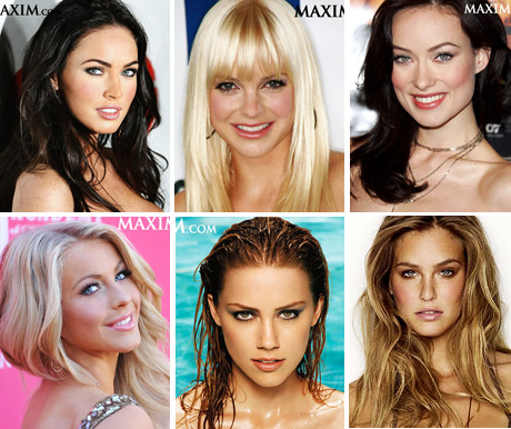 Maxim-Top-100-Women-2009; From top left: Megan Fox, Anna Faris, Olivia Wilde, Julianne Hough, Amber Heard, Bar Rafaeli 