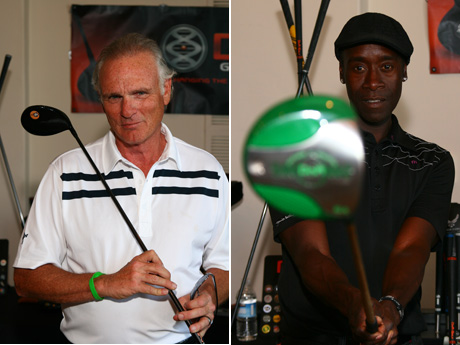 Actors/Golfers Joe Regalbuto and Don Cheadle try DNA on for size at the George Lopez Celebrity Golf Classic.