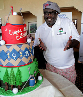 Cedric with a decorated golf cake from Bread Basket