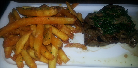 Steak Frites - We split this, so the regular cut is twice the size. Very delicious.