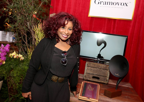 Siinger Chaka Khan at the Distinctive Assets Official Backstage Grammy gifting lounge.