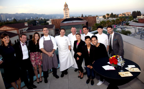 Lauren McEwen, Public Relations Manager, Montage Beverly Hills; George Nickels, Director of Catering and Conference Services, Montage Beverly Hills; Karissa Fowler, Communications Manager, Beverly Hills Conference & Visitors Bureau; Brandon Weaver, Chef de Cuisine of The Roof Garden, The Peninsula Beverly Hills; Gabriel Ask, Executive Chef Montage Beverly Hills; Chris O’Connell, Executive Banquet Chef, The Beverly Hilton; Irine Spivak, PR & Marketing Manager, The Beverly Hilton; Thomas Henzi, Executive Pastry Chef, The Beverly Hilton; bloggers of My Belonging Tommy Lei and Martin Angulo; Andrew Adams, Culinary, L’Ermitage Beverly Hills and Nicholas Rimedio, Director of Food & Beverage, L’Ermitage Beverly Hills.