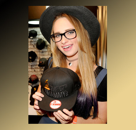 Courtney Schmidt with the one of a kind New Era Grammy cap.