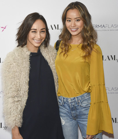 Jamie Chung stopped by with her dog, Ewok, to show her support for her good friend, Cara.