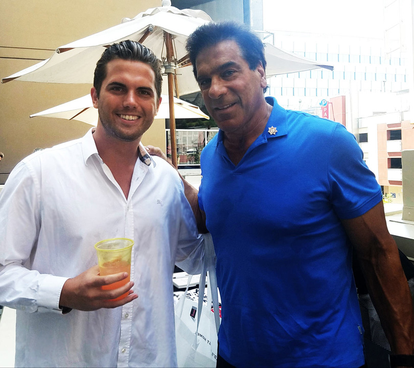 Tyler Emery with legend Lou Ferrigno. at the WOW Creations pre-Espy lounge.