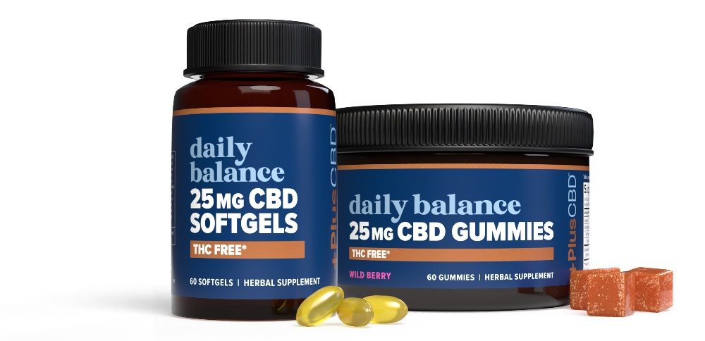 +PlusCBD Daily Balance THC Free gummies and softgels