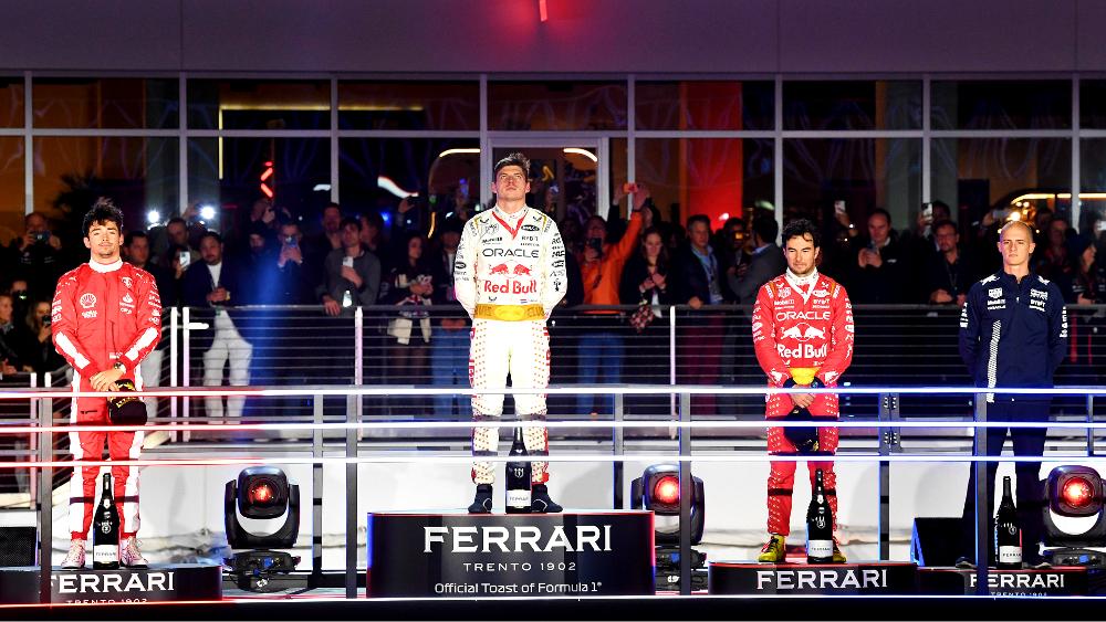 Las Vegas F1 winners Max Verstappen, Charles Leclerc, Sergio Perez, Esteban Ocon