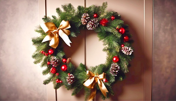 holiday decor trends 2023 wreath with sash