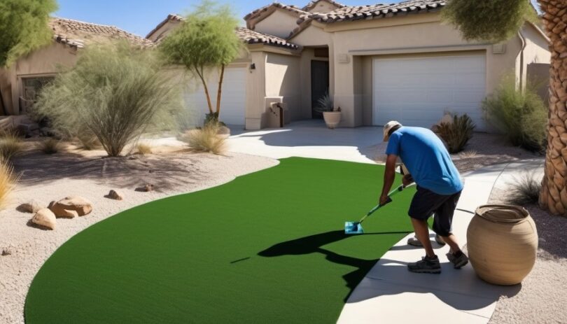 artificial grass in desert landscaping