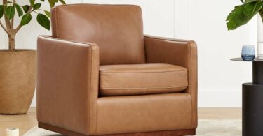 CHITA Genuine Leather Swivel Accent Chair