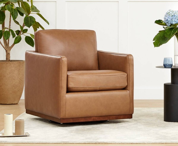 CHITA Genuine Leather Swivel Accent Chair