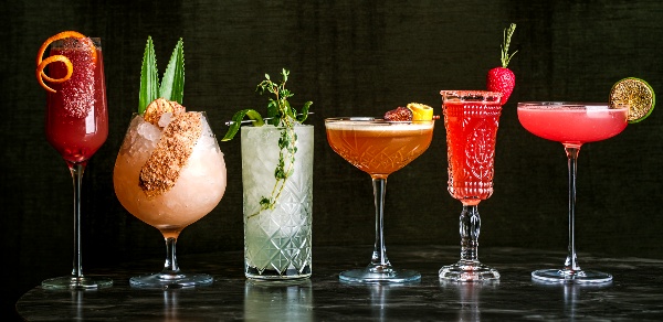 Caspians craft cocktails (L to R) Modern Glam, Feet in the Sand, Pear-fecta, Fig_ure of Your Imagination, Strawberry Muse and Citrus Ember. Photo credit Jose Salinas