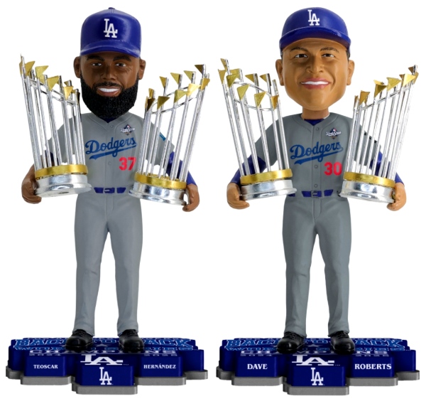 Teoscar Hernandez and Dave Roberts Dodgers Championship Bobbleheads