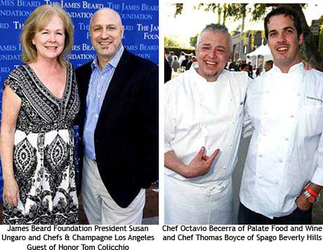 James beard Foundation President Susan Ungaro and Chefs and Champagne honored guest Tom Colicchio; Chef Octavio Becerra and Chef Thomas Boyce